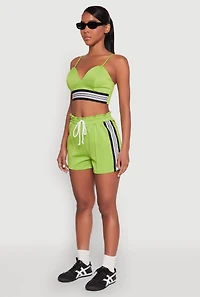 Womens Stylish Sleeveless V-Neck Crop Top with Contrast Trim and Varsity Stripe, Green, Size M