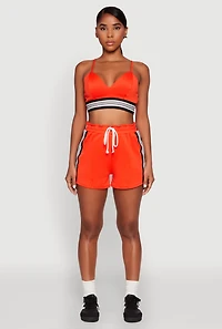 Womens Stylish Sleeveless V-Neck Crop Top with Contrast Trim and Varsity Stripe, Orange, Size L
