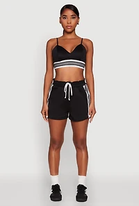 Womens Contrast Side Stripe Paper Bag Waist Short, Black, Size L
