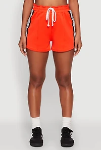 Womens Contrast Side Stripe Paper Bag Waist Short, Orange,
