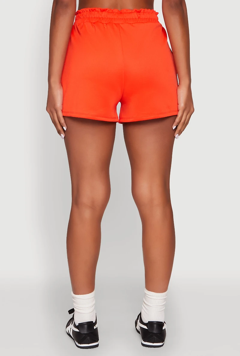 Womens Contrast Side Stripe Paper Bag Waist Short, Orange, Size M