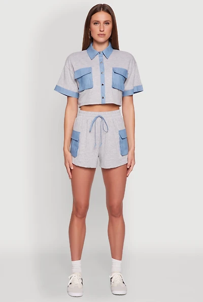 Womens Chambray Cargo Pocket Sweatshorts,