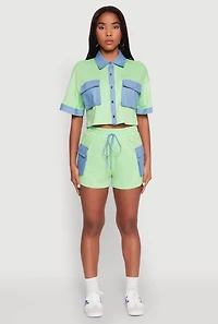 Womens Chambray Cargo Pocket Sweatshorts,