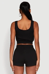 Womens Faux Flap Pocket Crop Top, Black,