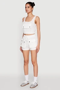 Womens Faux Flap Pocket Crop Top, White, Size L