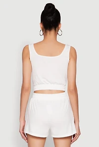 Womens Faux Flap Pocket Crop Top, White, Size M
