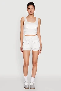 Womens High Waist Cargo Pocket Sweatshorts, White, Size XL
