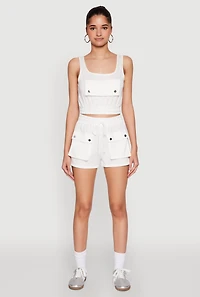 Womens High Waist Cargo Pocket Sweatshorts, White, Size XL