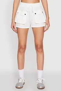 Womens High Waist Cargo Pocket Sweatshorts, White, Size XL
