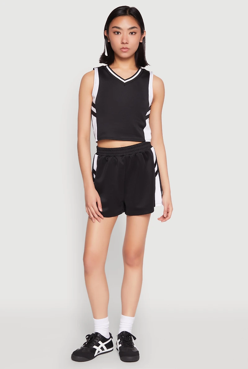 Womens Varsity Stripe Contrast Trim Cropped Tank Top,