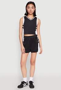 Womens Varsity Stripe Contrast Trim Cropped Tank Top, Black, Size L
