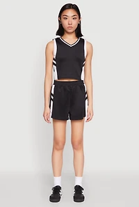 Womens Varsity Stripe Contrast Trim Cropped Tank Top, Black, Size M