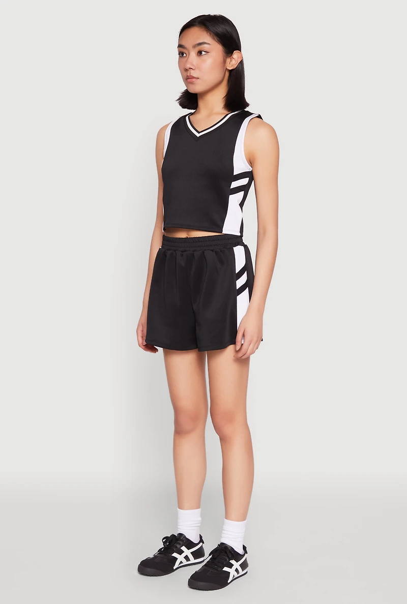 Womens Varsity Stripe Contrast Trim Cropped Tank Top,