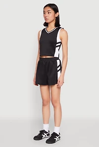 Womens Varsity Stripe Contrast Trim Cropped Tank Top,