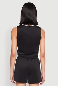 Womens Varsity Stripe Contrast Trim Cropped Tank Top, Black, Size L