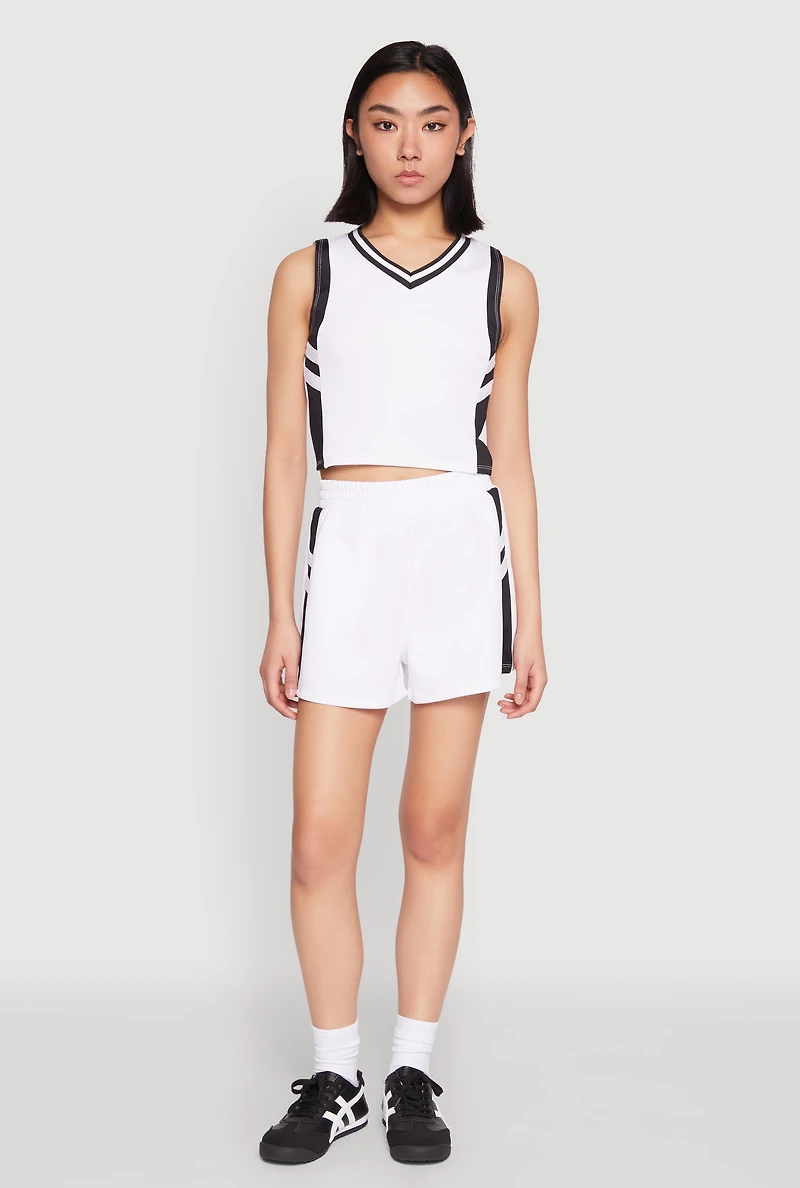 Womens Varsity Stripe Contrast Trim Cropped Tank Top, White,