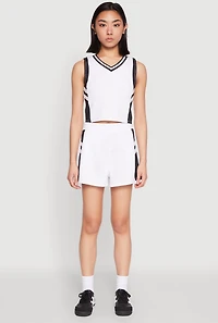 Womens Varsity Stripe Contrast Trim Cropped Tank Top, White,