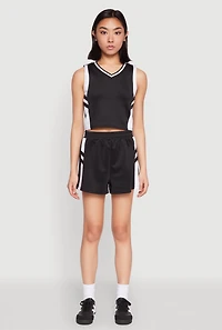 Womens Varsity Stripe Contrast Trim Shorts,
