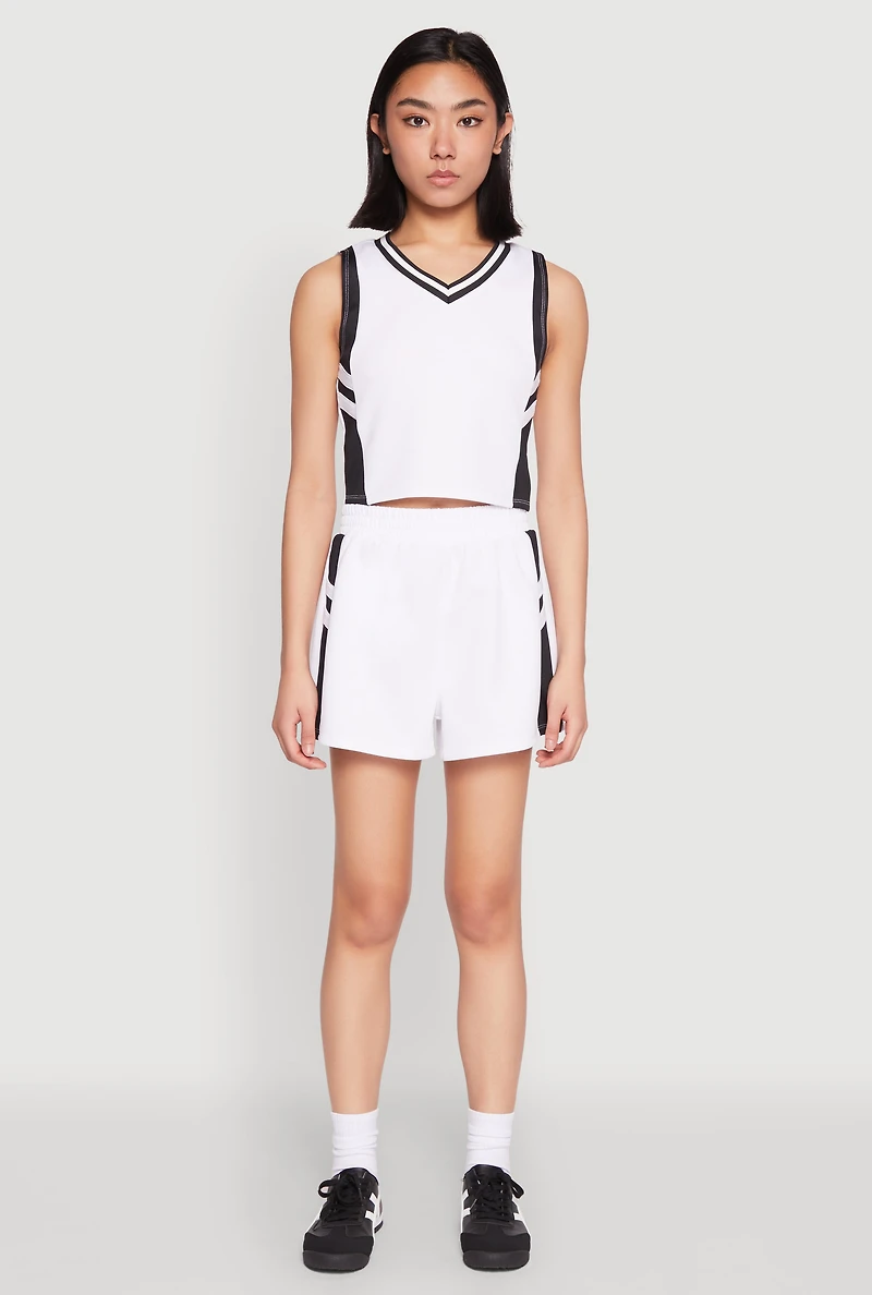 Womens Varsity Stripe Contrast Trim Shorts, White,