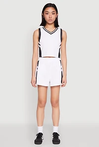 Womens Varsity Stripe Contrast Trim Shorts, White,