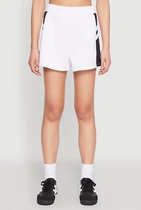 Womens Varsity Stripe Contrast Trim Shorts, White,