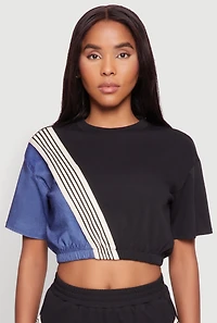Womens Color Block Stripe Detail Crop Top, Multi,