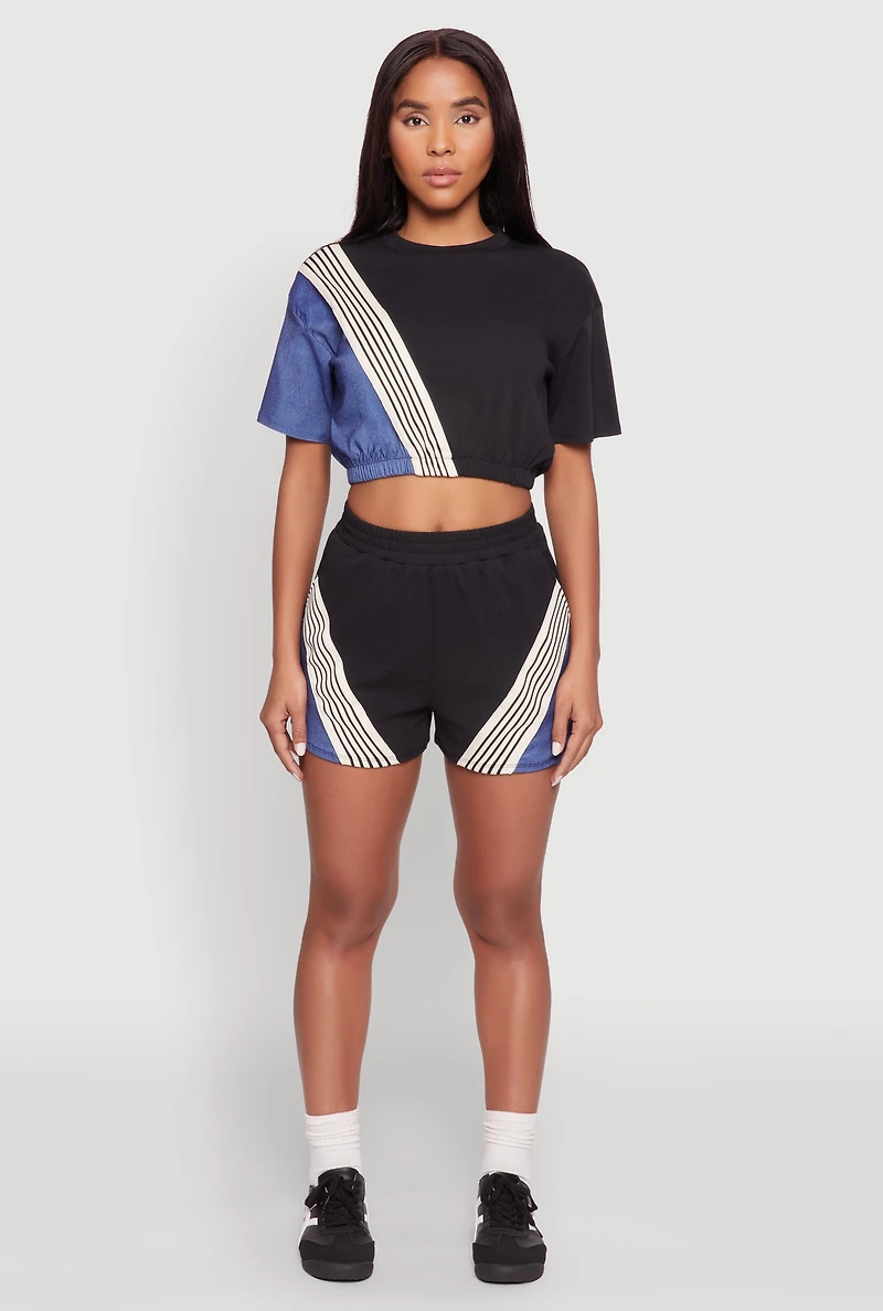 Womens Color Block Stripe Detail Crop Top, Multi,