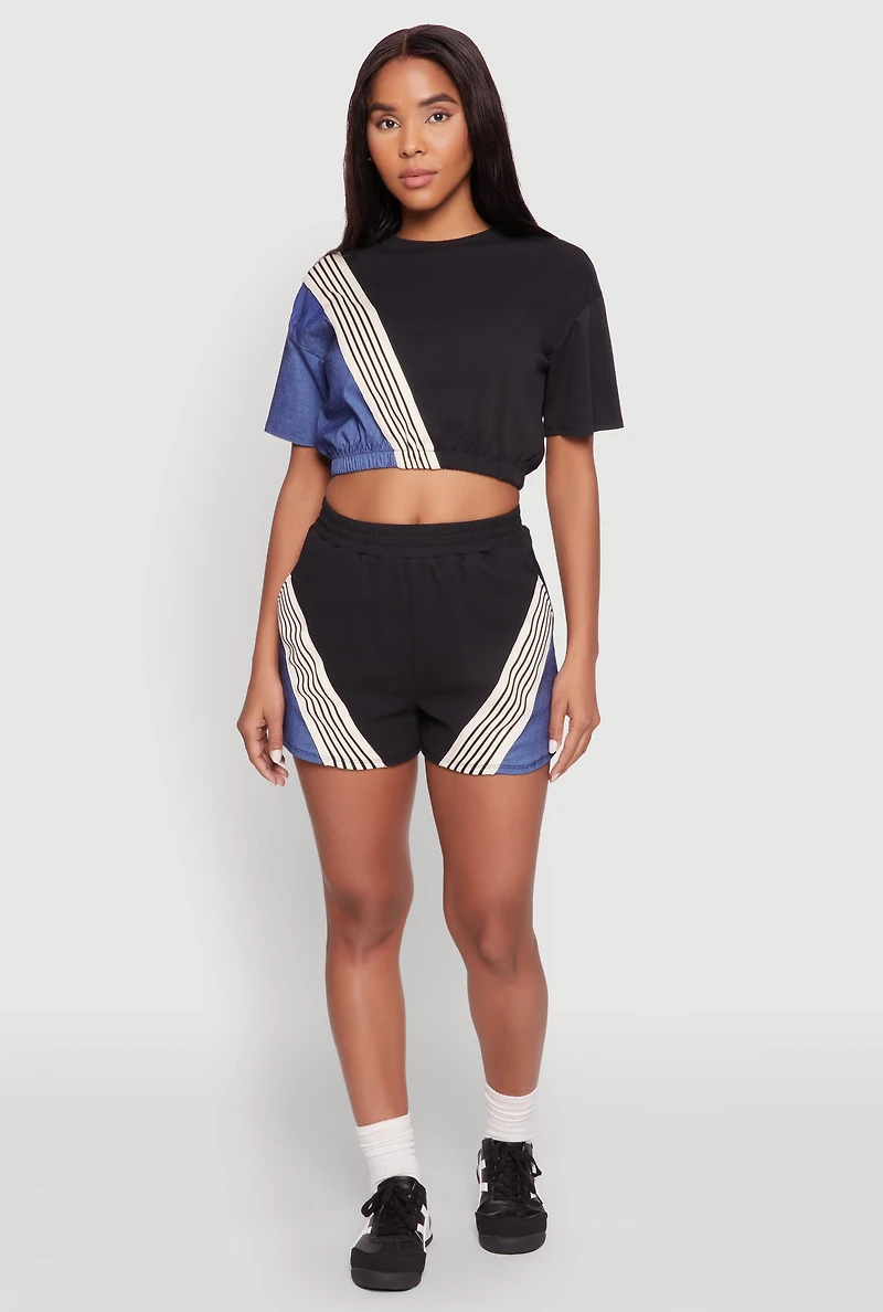 Womens Color Block Stripe Detail Crop Top, Multi,
