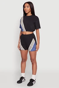 Womens Color Block Stripe Detail Crop Top, Multi,