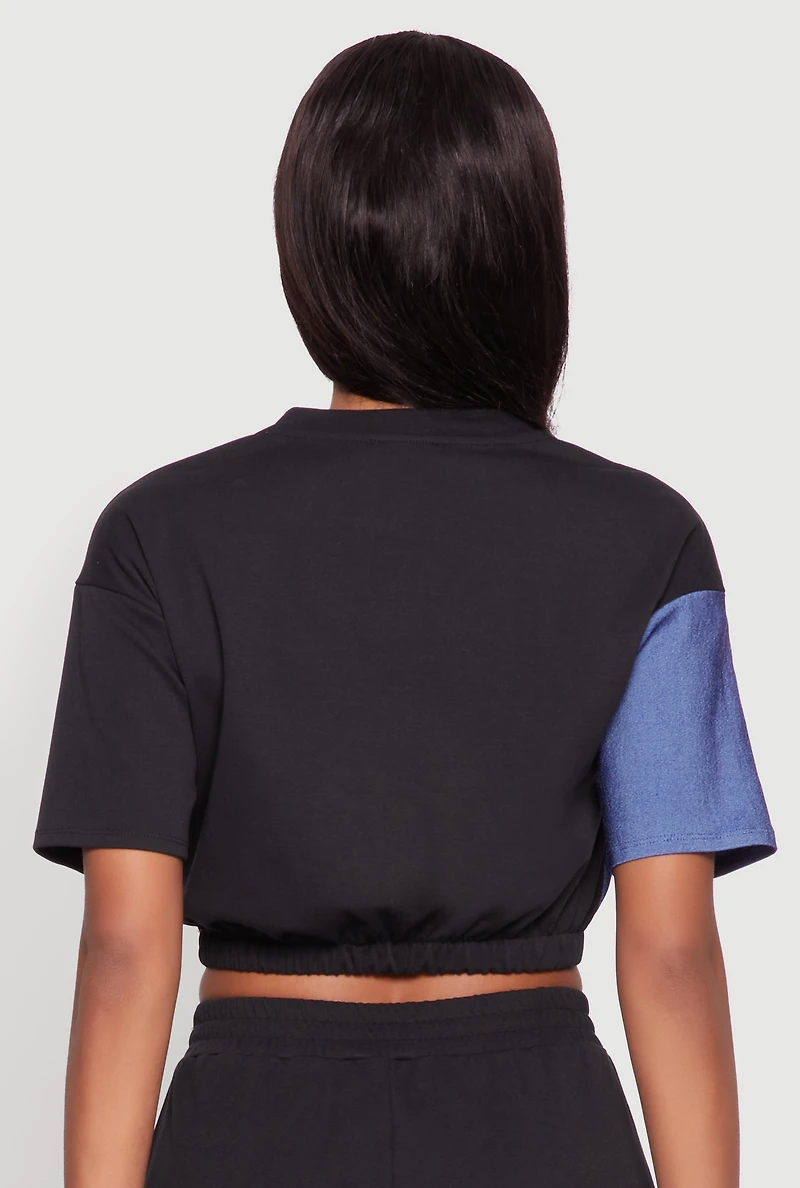 Womens Color Block Stripe Detail Crop Top, Multi,