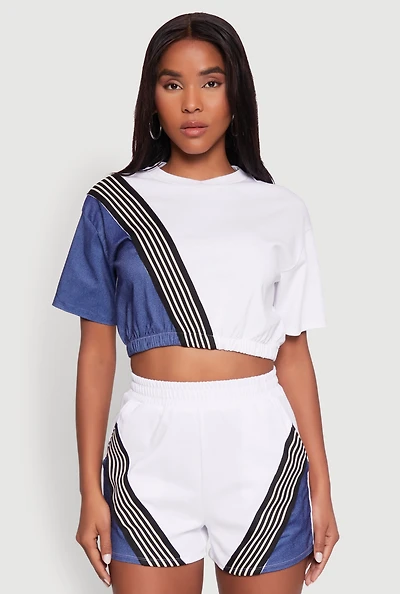 Womens Color Block Stripe Detail Crop Top, Multi,