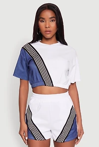 Womens Color Block Stripe Detail Crop Top, Multi,