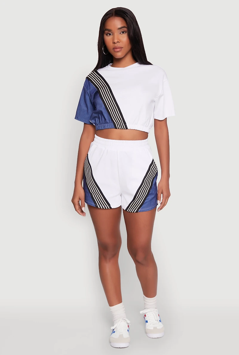 Womens Color Block Stripe Detail Crop Top, Multi,