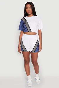 Womens Color Block Stripe Detail Crop Top, Multi,