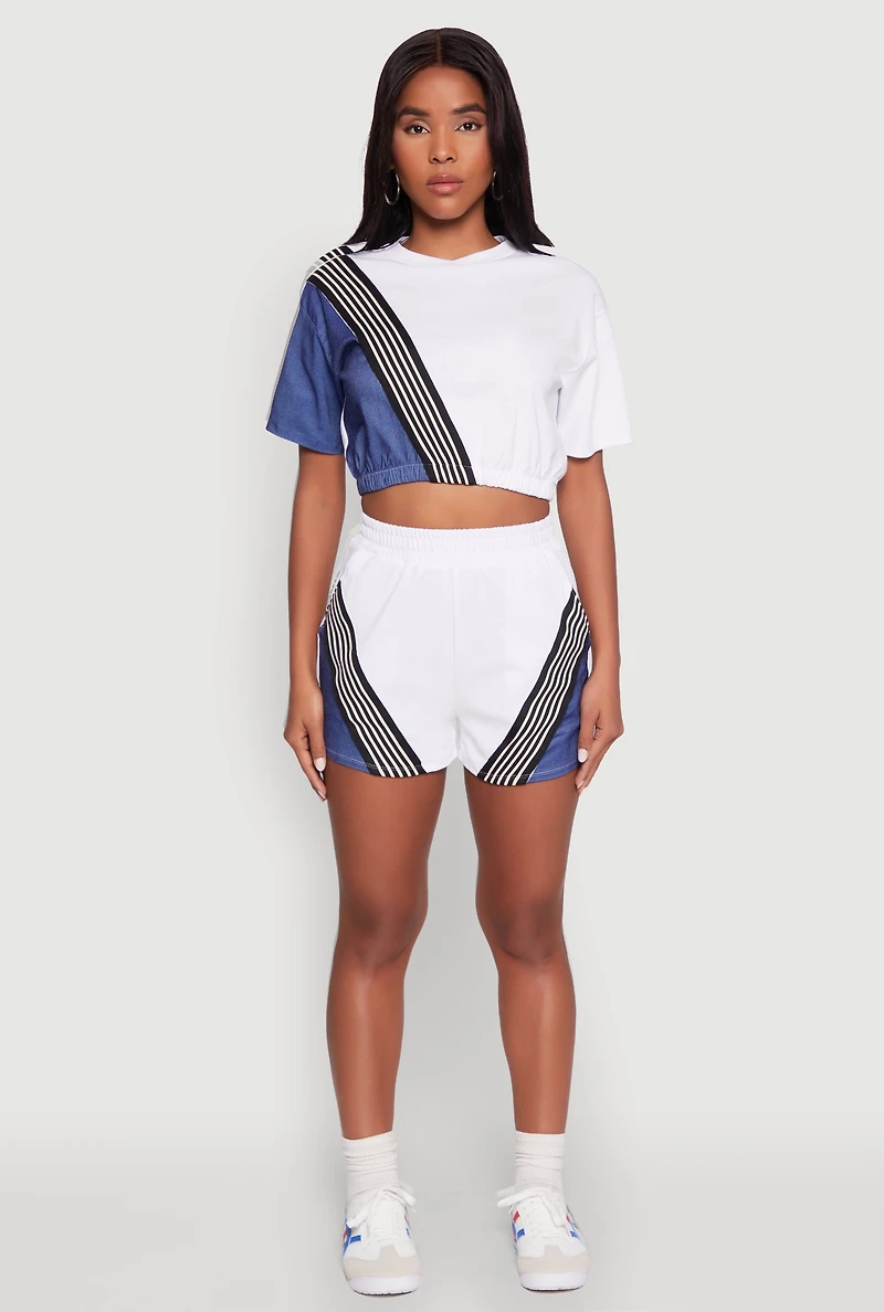 Womens Color Block Stripe Detail Crop Top, Multi,