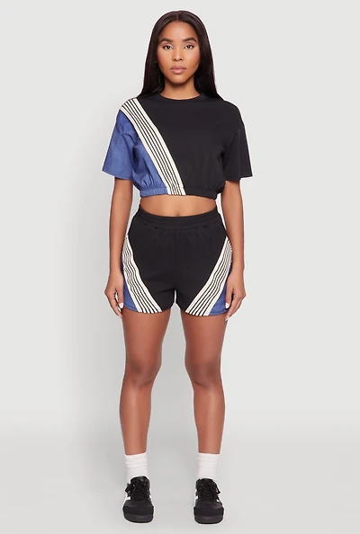 Womens Color Block Stripe Detail Shorts,