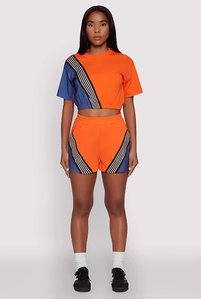 Womens Color Block Stripe Detail Shorts, Multi,