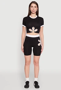 Womens Contrast Trim O Ring Cut Out Crop Top, M