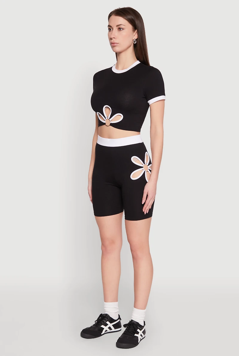 Womens Contrast Trim O Ring Cut Out Crop Top, M