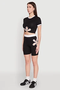 Womens Contrast Trim O Ring Cut Out Crop Top, M