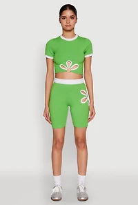 Womens Contrast Trim O Ring Cut Out Crop Top, Green, Size M