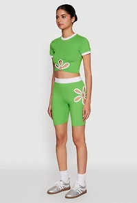 Womens Contrast Trim O Ring Cut Out Crop Top, Green, Size M