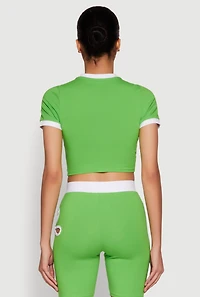Womens Contrast Trim O Ring Cut Out Crop Top, Green, Size L