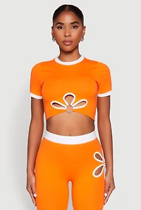 Contrast Trim O Ring  Cut Out Crop Top
