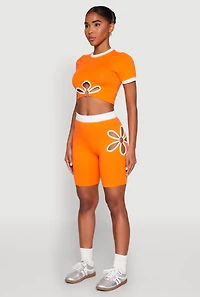 Womens Contrast Trim O Ring Cut Out Crop Top, Orange,