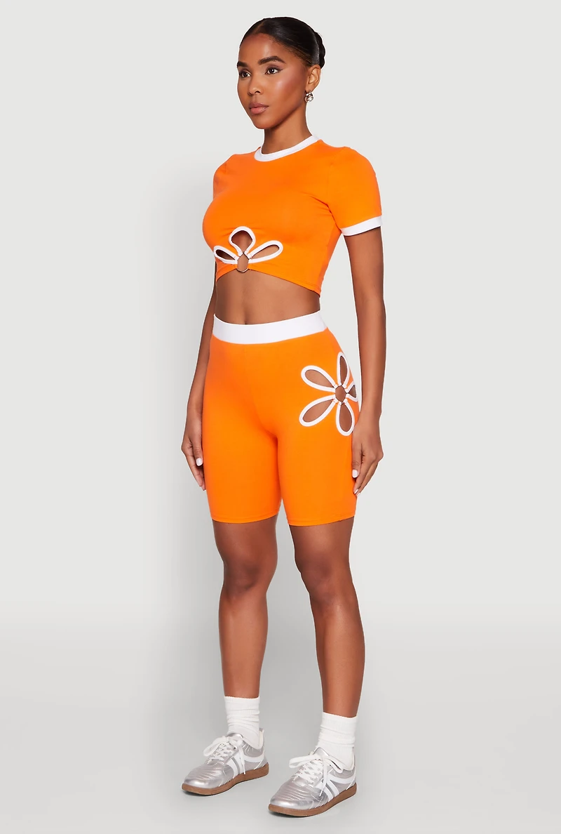 Contrast Trim O Ring  Cut Out Crop Top