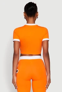 Womens Contrast Trim O Ring Cut Out Crop Top, Orange,