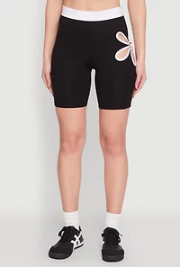 Womens O Ring Flower Cut Out Biker Shorts, M