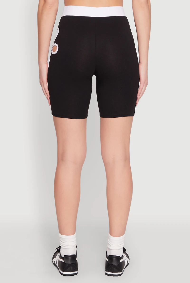 Womens O Ring Flower Cut Out Biker Shorts, M