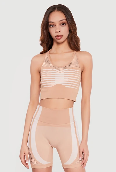 Color Blocked Seamless Racerback Sports Bra